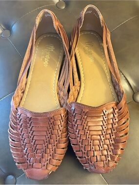 Brown Woven Leather Huarache Flats